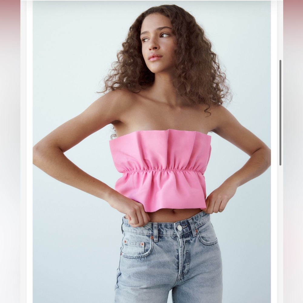 Zara voluminous ruffle strapless crop top